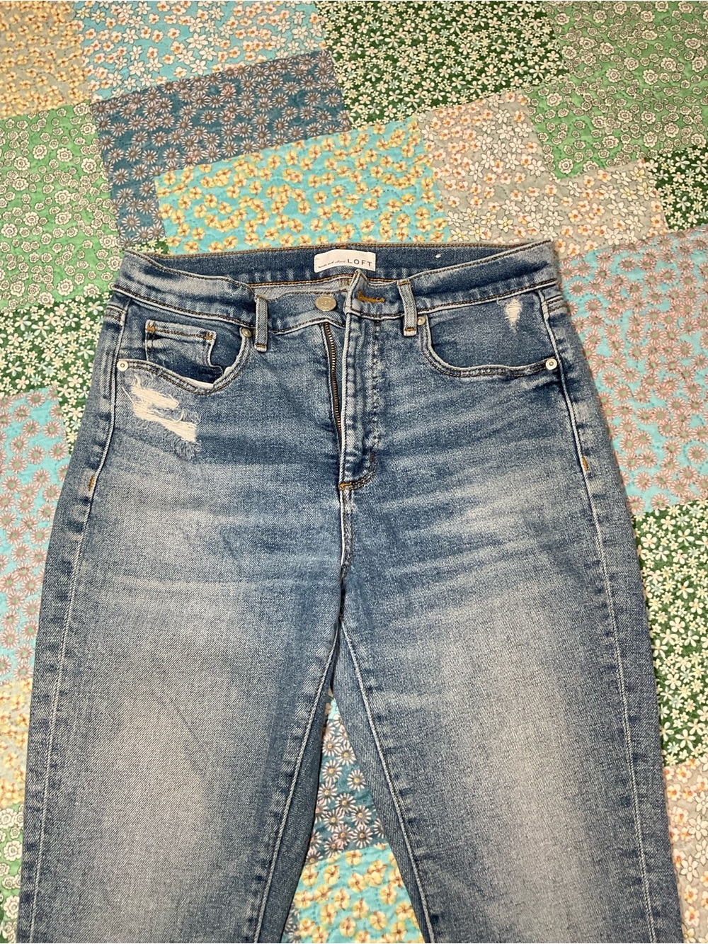 LOFT Light Blue High-Rise Distressed Jeans